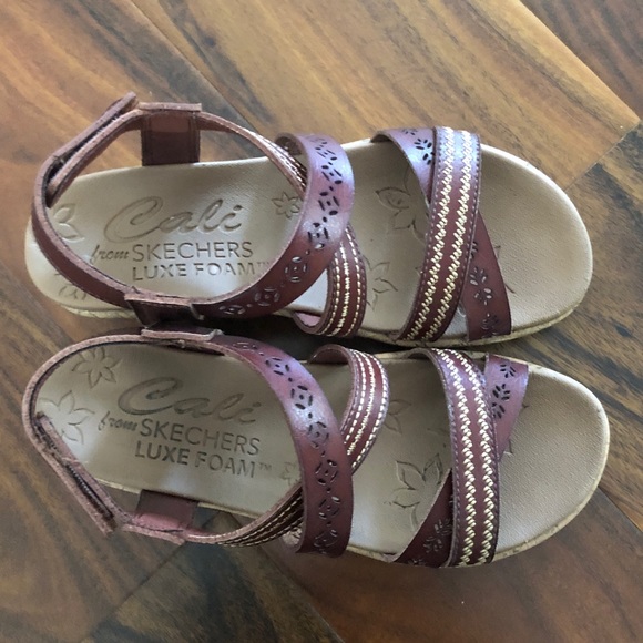 Skechers Kids Maroon and Tan Sandals - Picture 1 of 7